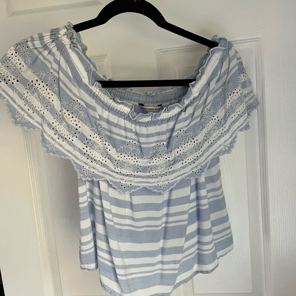 Blue American Eagle Off-the-shoulder Shirt
